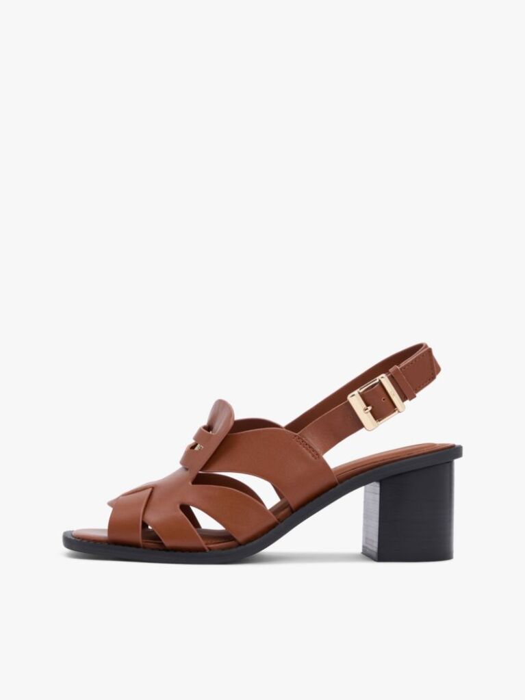 Brown Leather Crest Block Heel Sandals  Women