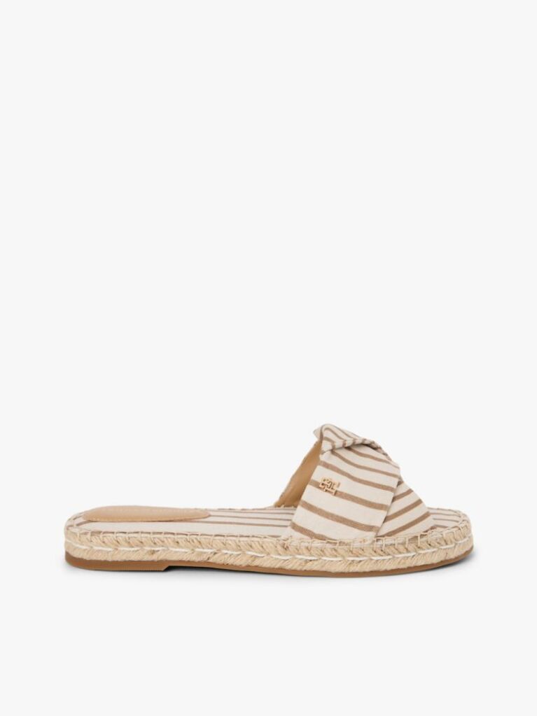 Beige Canvas TH Monogram Stripe Espadrille Mules  Women
