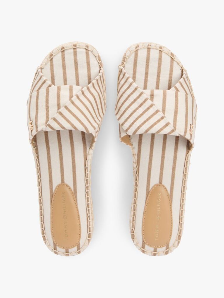 Beige Canvas TH Monogram Stripe Espadrille Mules  Women