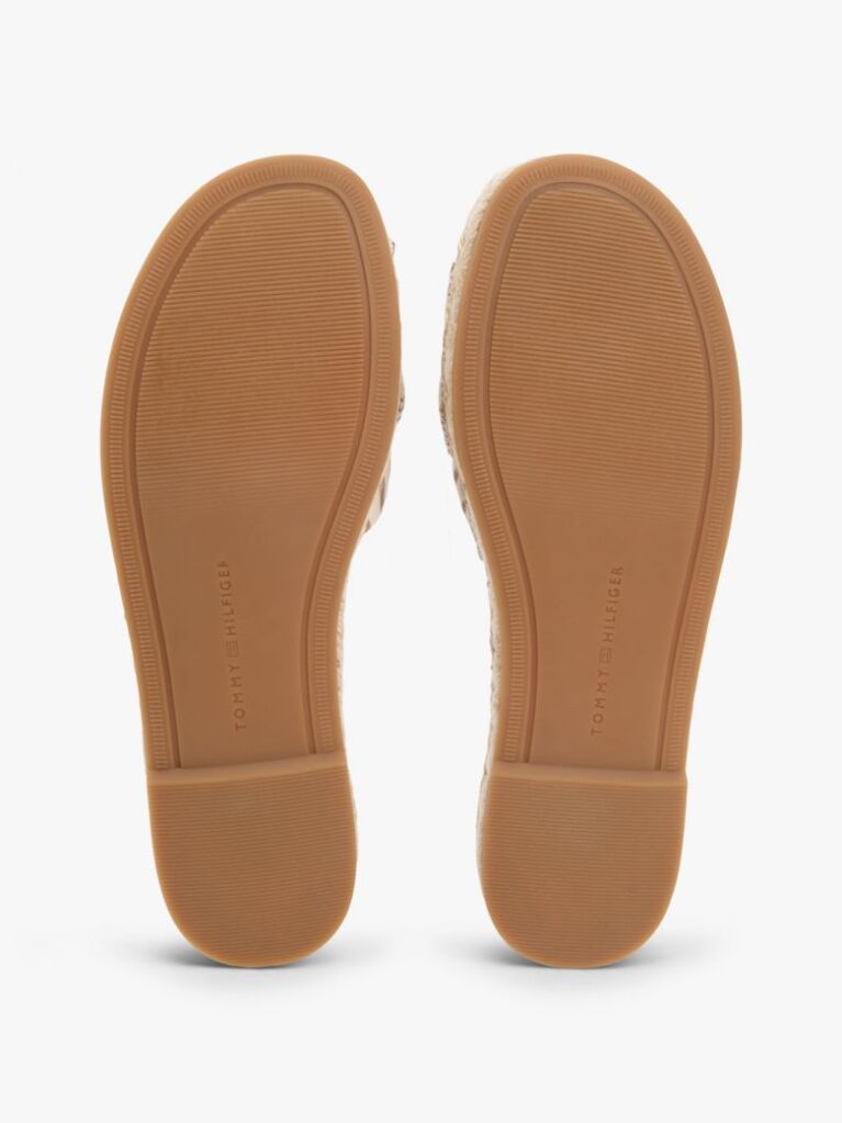 Beige Canvas TH Monogram Stripe Espadrille Mules  Women