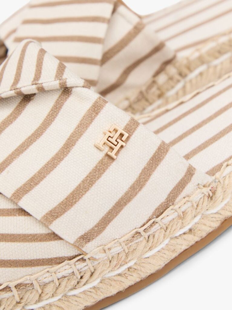 Beige Canvas TH Monogram Stripe Espadrille Mules  Women