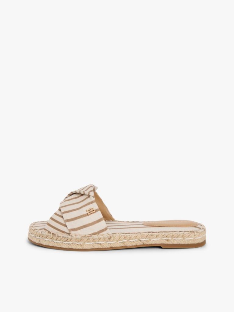 Beige Canvas TH Monogram Stripe Espadrille Mules  Women