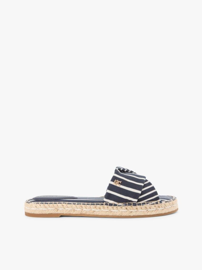 Blue Canvas TH Monogram Stripe Espadrille Mules  Women