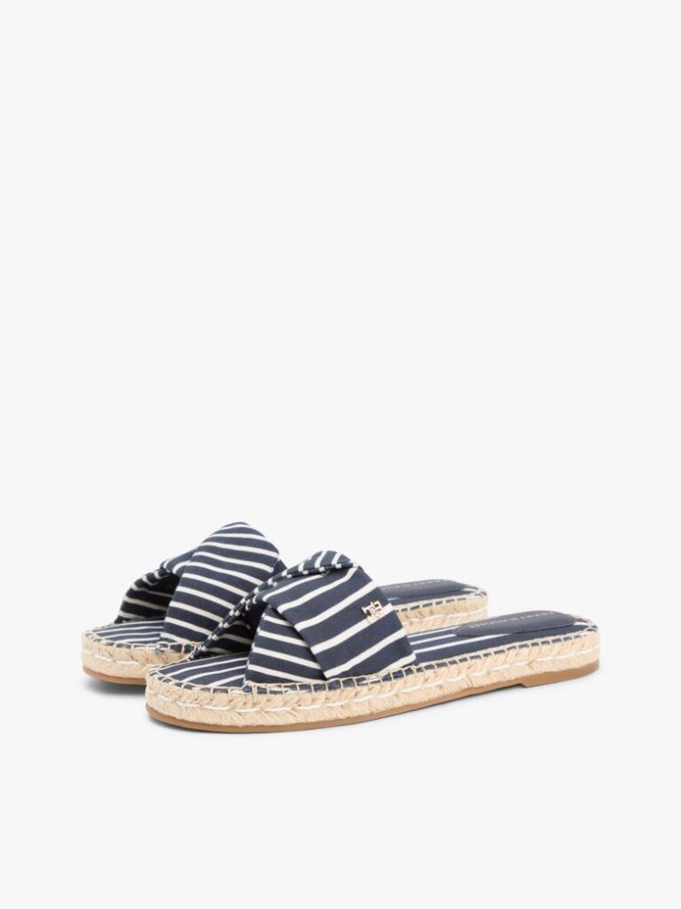 Blue Canvas TH Monogram Stripe Espadrille Mules  Women