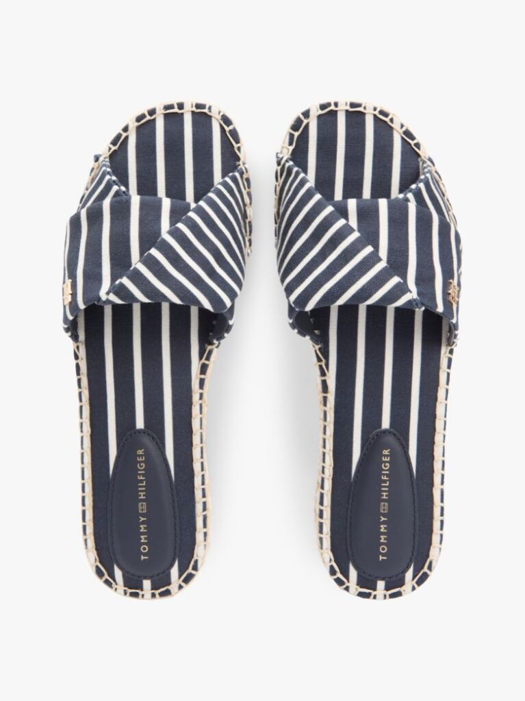 Blue Canvas TH Monogram Stripe Espadrille Mules  Women