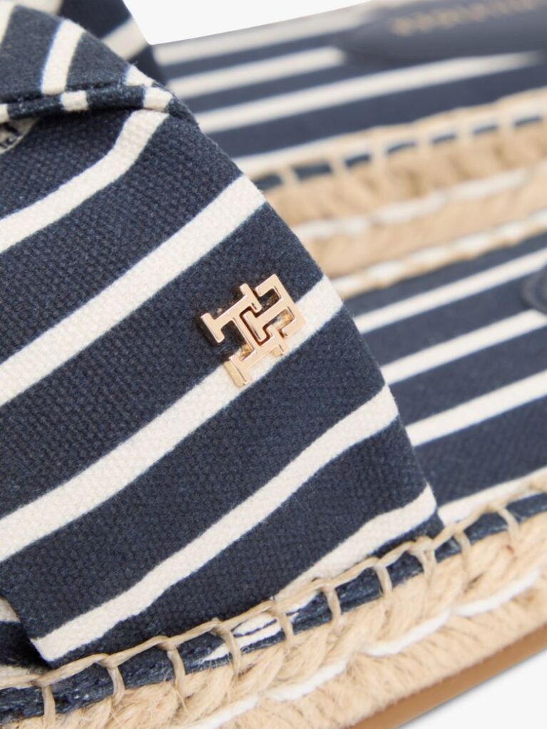 Blue Canvas TH Monogram Stripe Espadrille Mules  Women