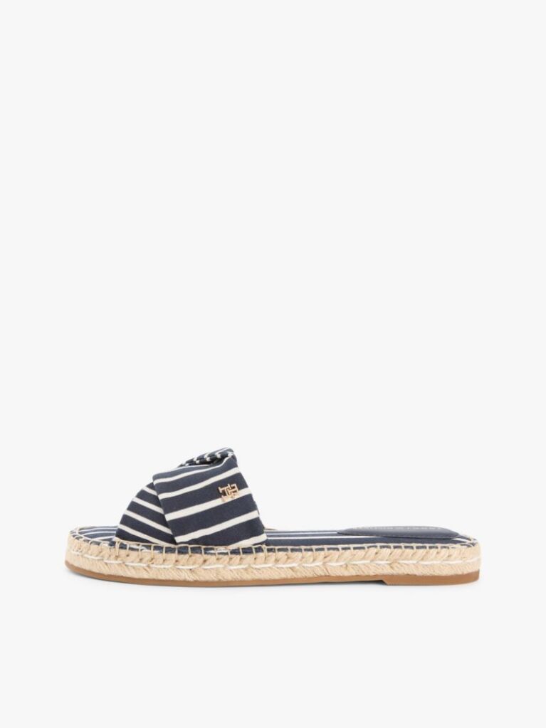 Blue Canvas TH Monogram Stripe Espadrille Mules  Women