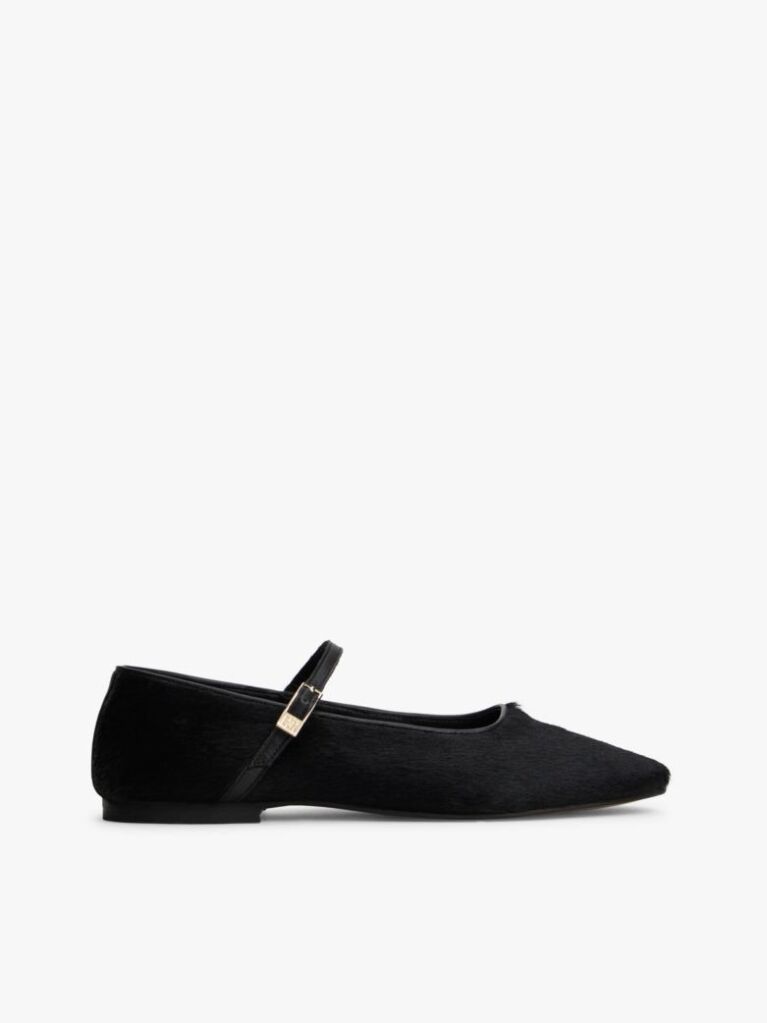 Black Leather Mary Jane Ballerinas  Women