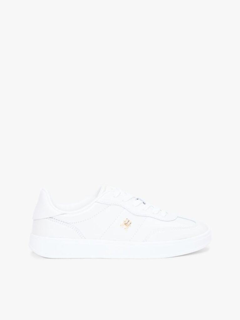 White TH Monogram Metallic Trainers With Leather  Women