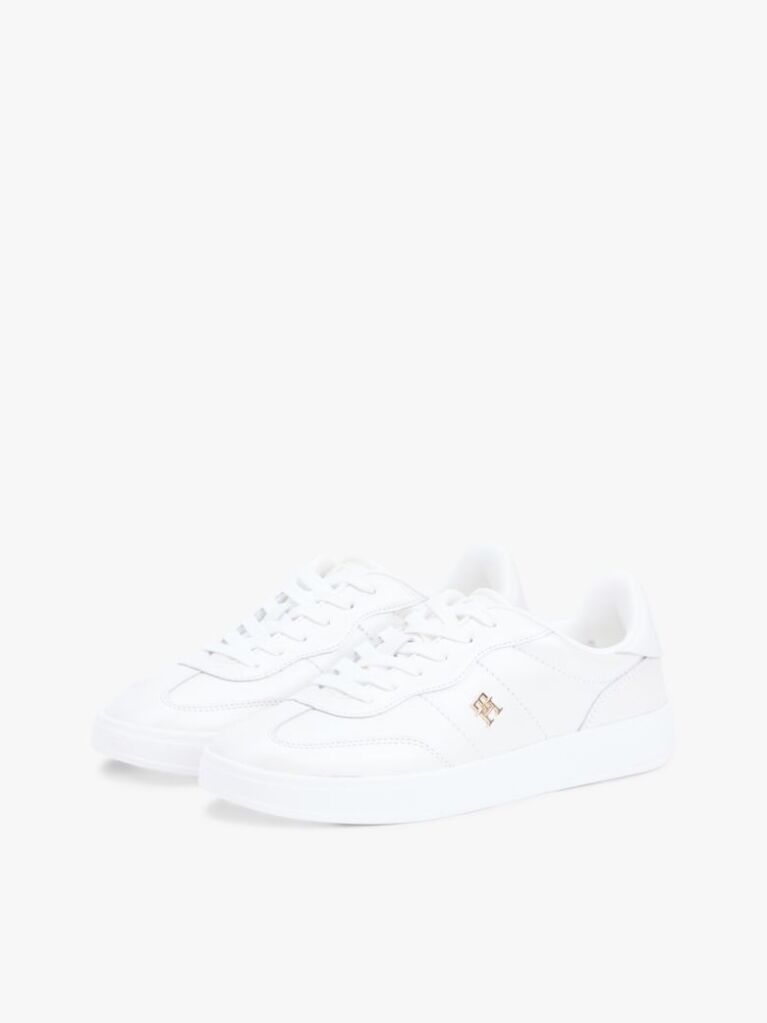 White TH Monogram Metallic Trainers With Leather  Women
