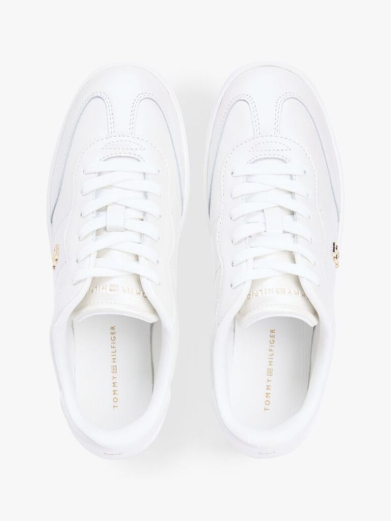 White TH Monogram Metallic Trainers With Leather  Women