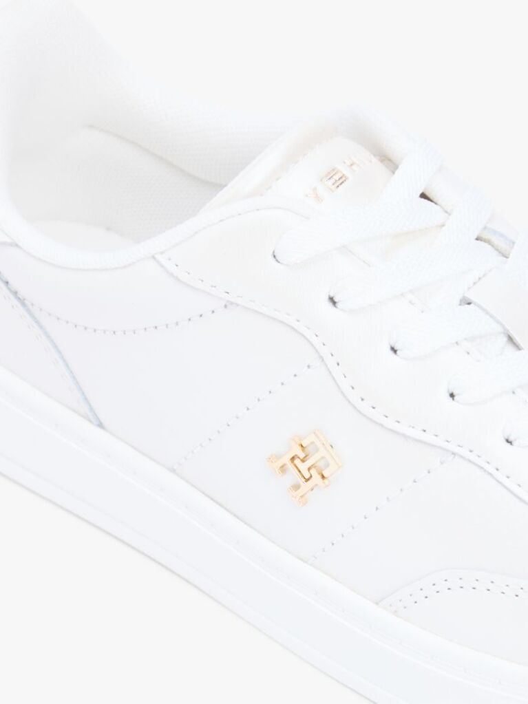 White TH Monogram Metallic Trainers With Leather  Women
