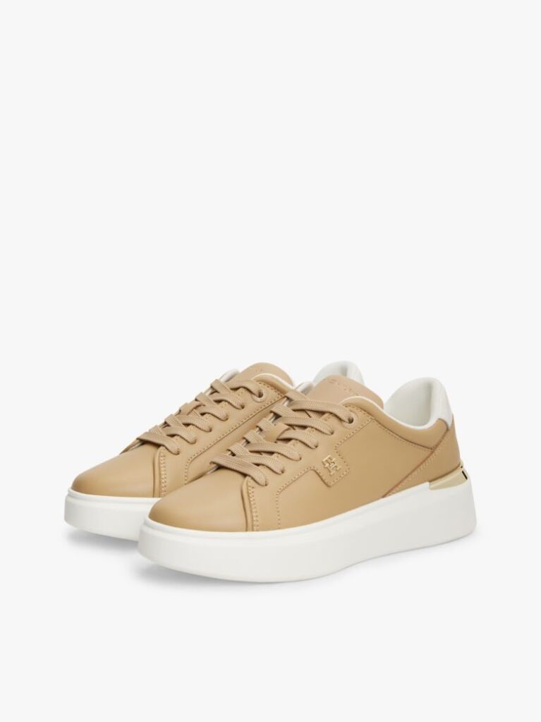 Beige Metallic TH Monogram Leather Platform Trainers  Women