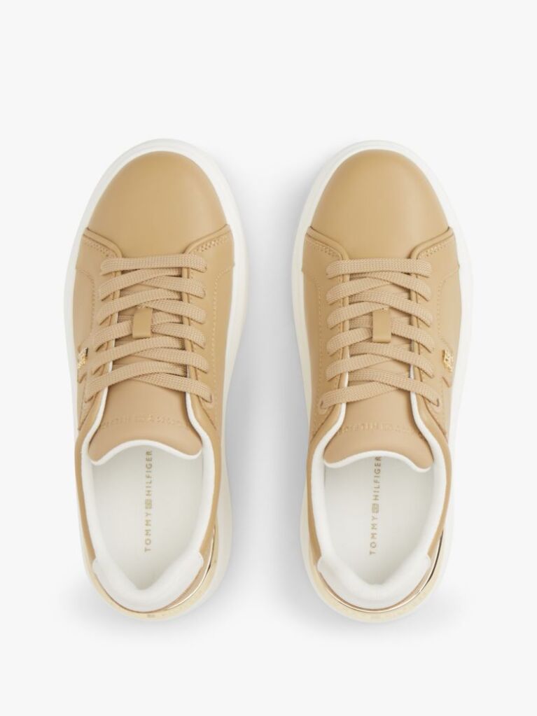 Beige Metallic TH Monogram Leather Platform Trainers  Women