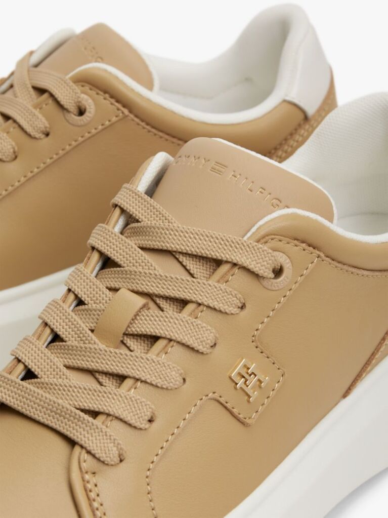 Beige Metallic TH Monogram Leather Platform Trainers  Women