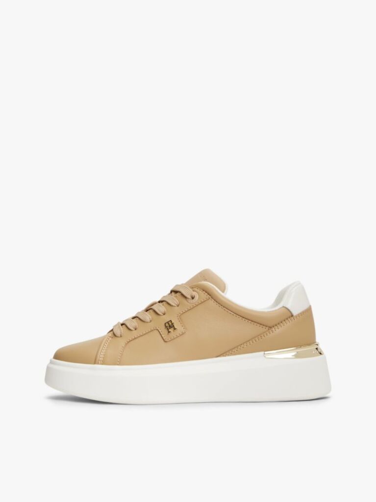 Beige Metallic TH Monogram Leather Platform Trainers  Women