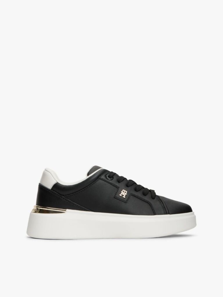 Black Metallic TH Monogram Leather Platform Trainers  Women