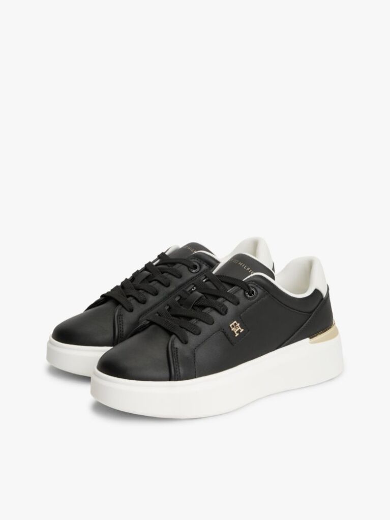 Black Metallic TH Monogram Leather Platform Trainers  Women