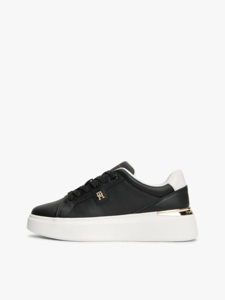Black Metallic TH Monogram Leather Platform Trainers  Women