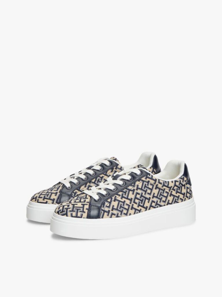 Blue TH Monogram Platform Textile Trainers  Women