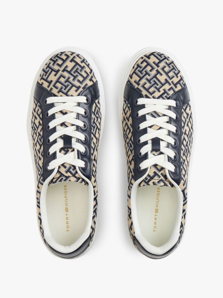 Blue TH Monogram Platform Textile Trainers  Women