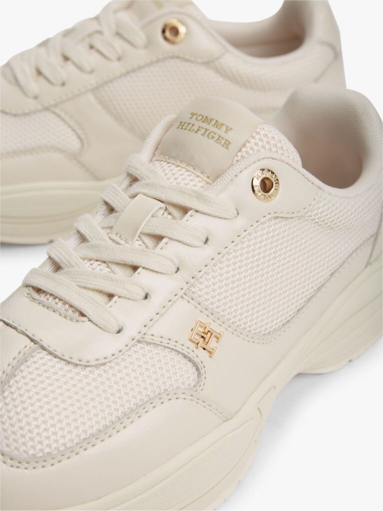 Beige TH Monogram Mixed Texture Leather Trainers  Women