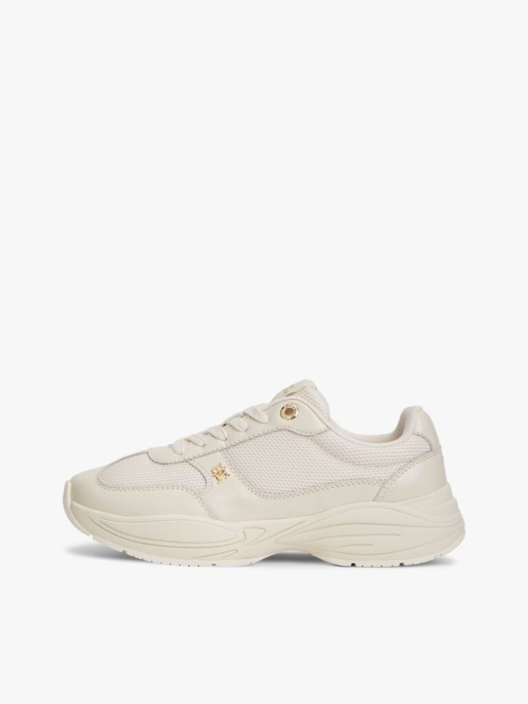 Beige TH Monogram Mixed Texture Leather Trainers  Women