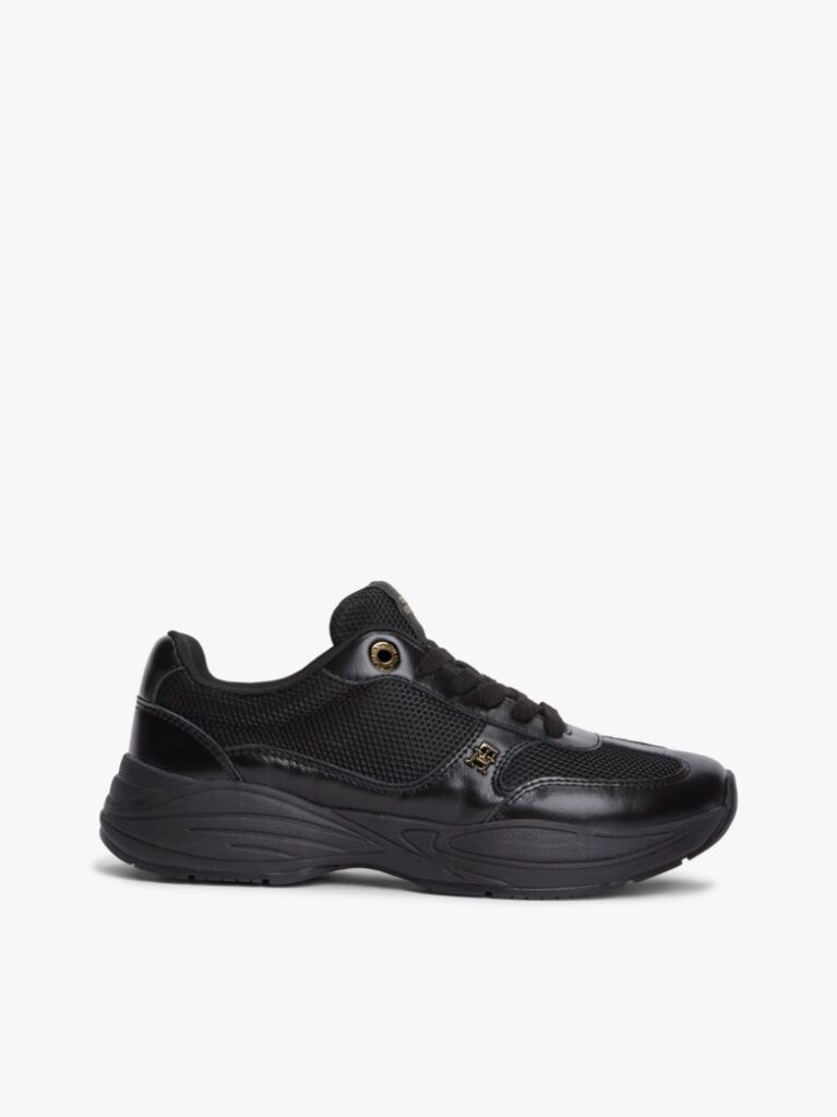 Black TH Monogram Mixed Texture Leather Trainers  Women