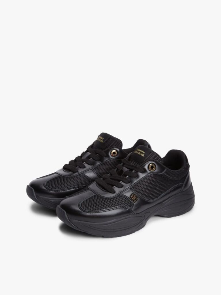 Black TH Monogram Mixed Texture Leather Trainers  Women