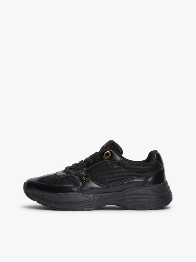 Black TH Monogram Mixed Texture Leather Trainers  Women