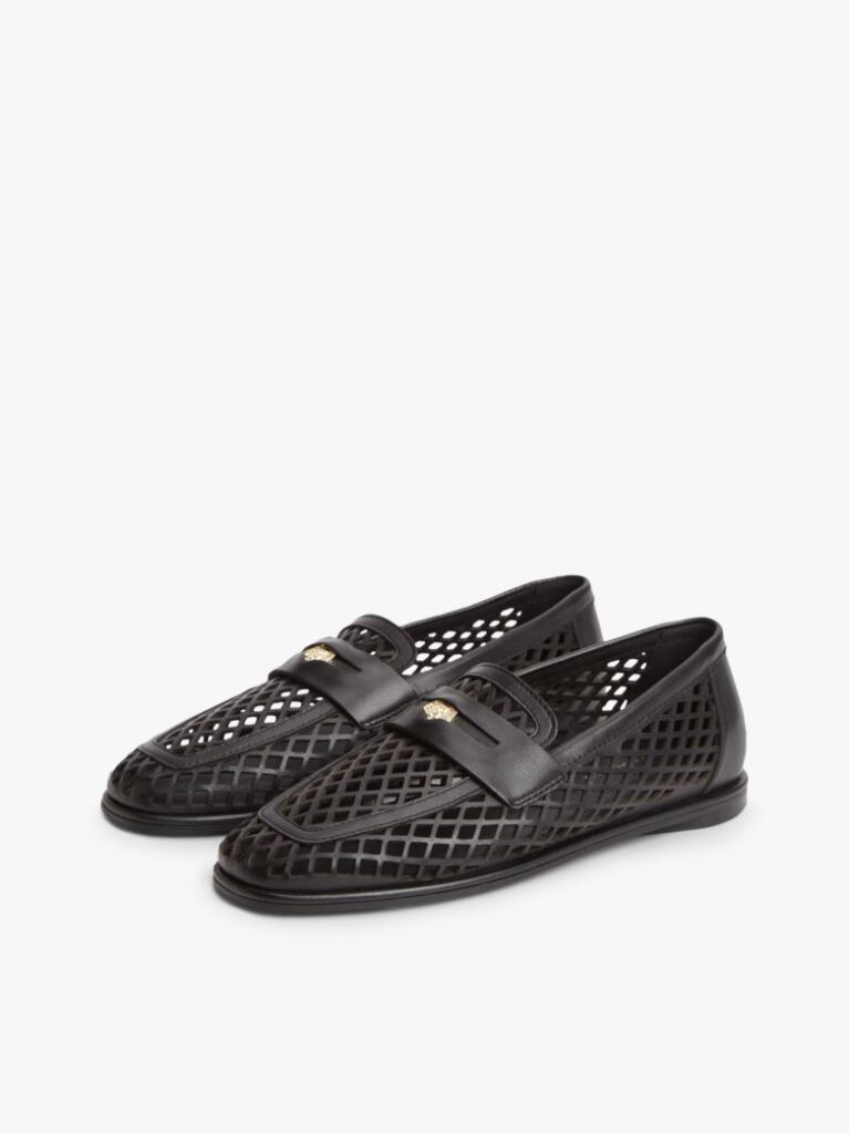 Black Cutout Leather Penny Loafers  Women