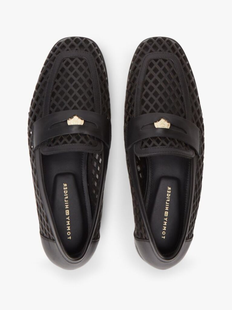 Black Cutout Leather Penny Loafers  Women