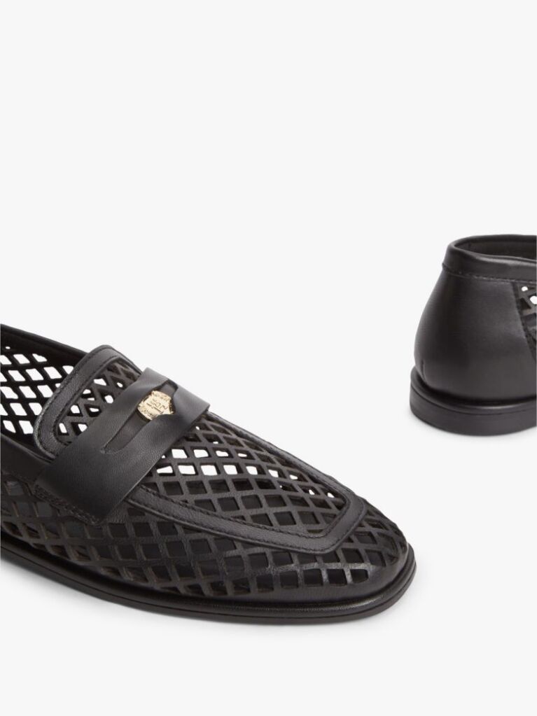 Black Cutout Leather Penny Loafers  Women