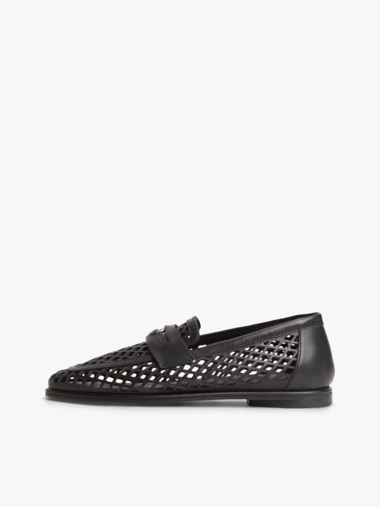 Black Cutout Leather Penny Loafers  Women