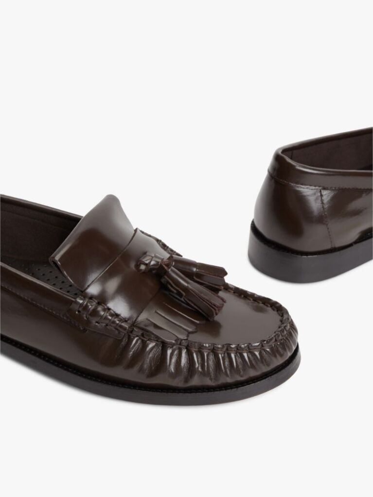 Brown TH Monogram Leather Tassel Loafers  Women