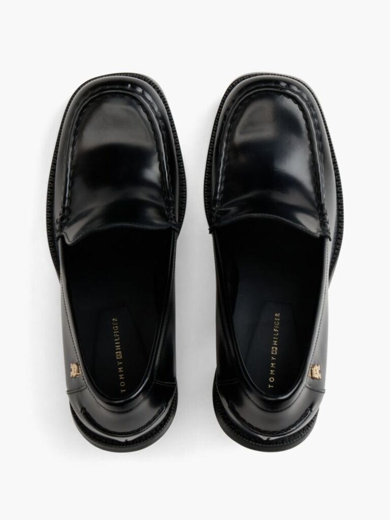 Black Block Heel Leather Loafers  Women