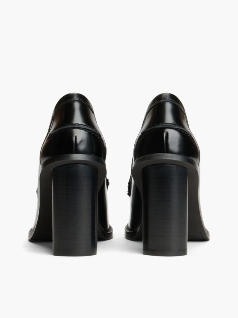 Black Block Heel Leather Loafers  Women