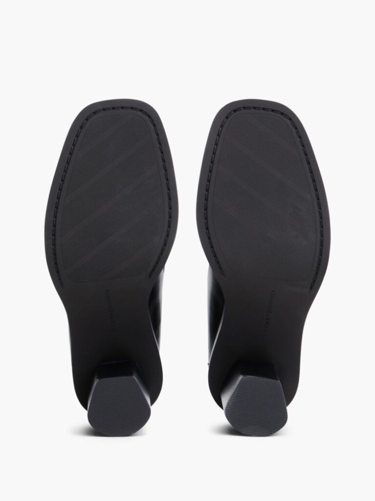 Black Block Heel Leather Loafers  Women