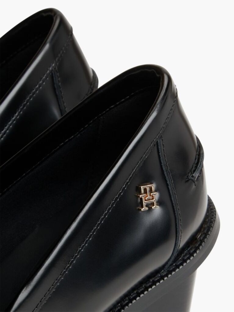 Black Block Heel Leather Loafers  Women