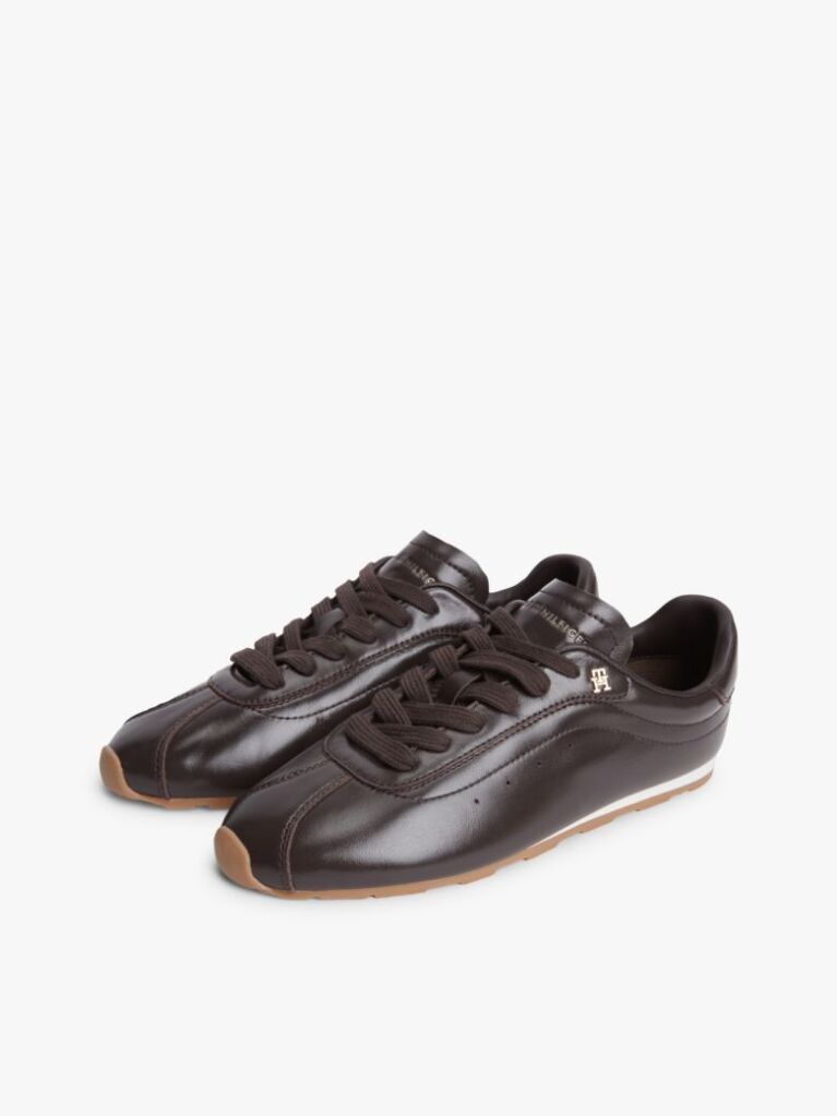 Brown TH Monogram Plaque Leather Trainers  Women