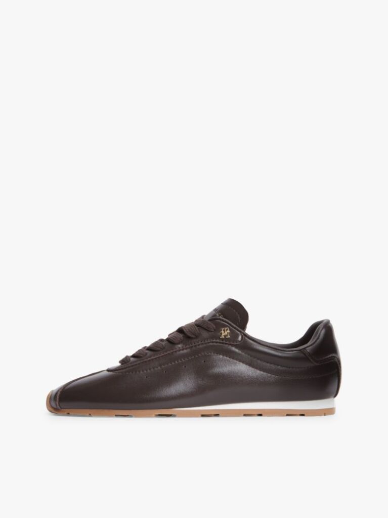 Brown TH Monogram Plaque Leather Trainers  Women