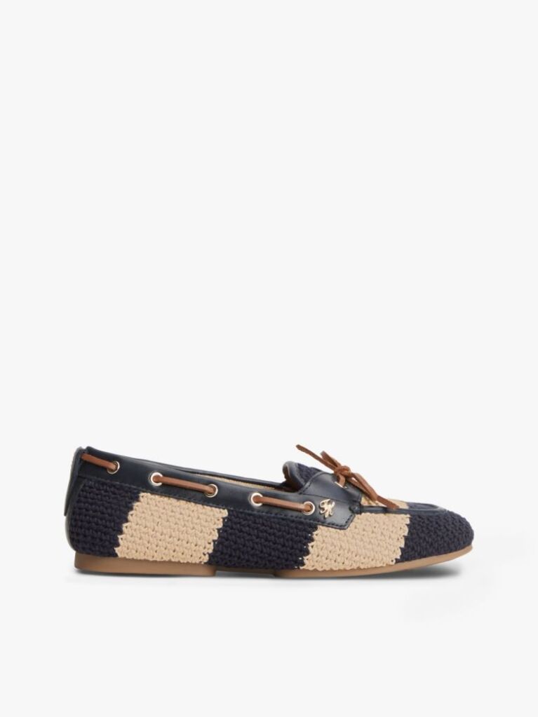 Blue Two-Tone Woven Flexible Boat Shoes  Women