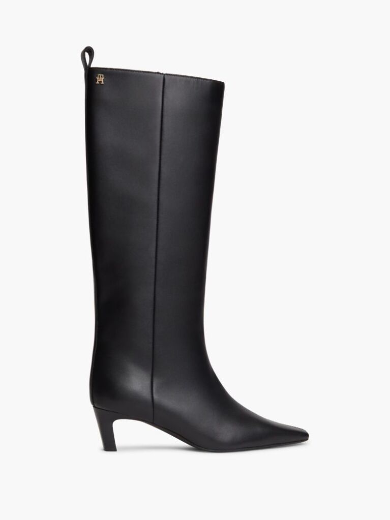 Black Kitten Heel Leather Knee-High Boots  Women