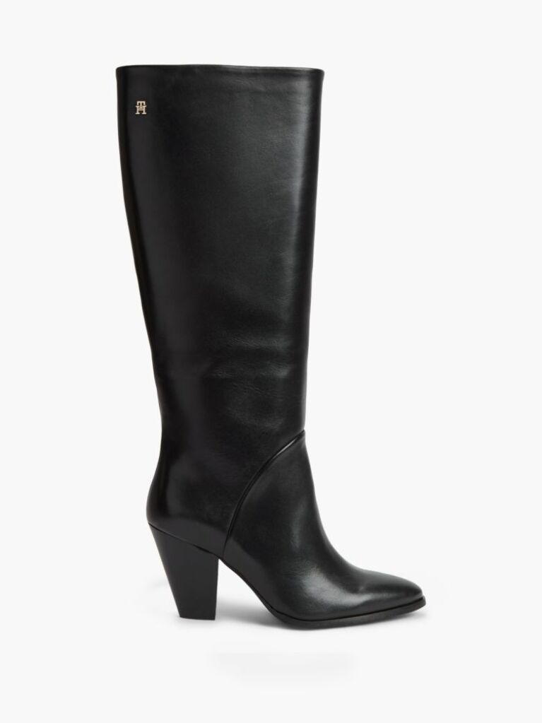 Black Leather Stiletto Heel Knee-High Boots  Women