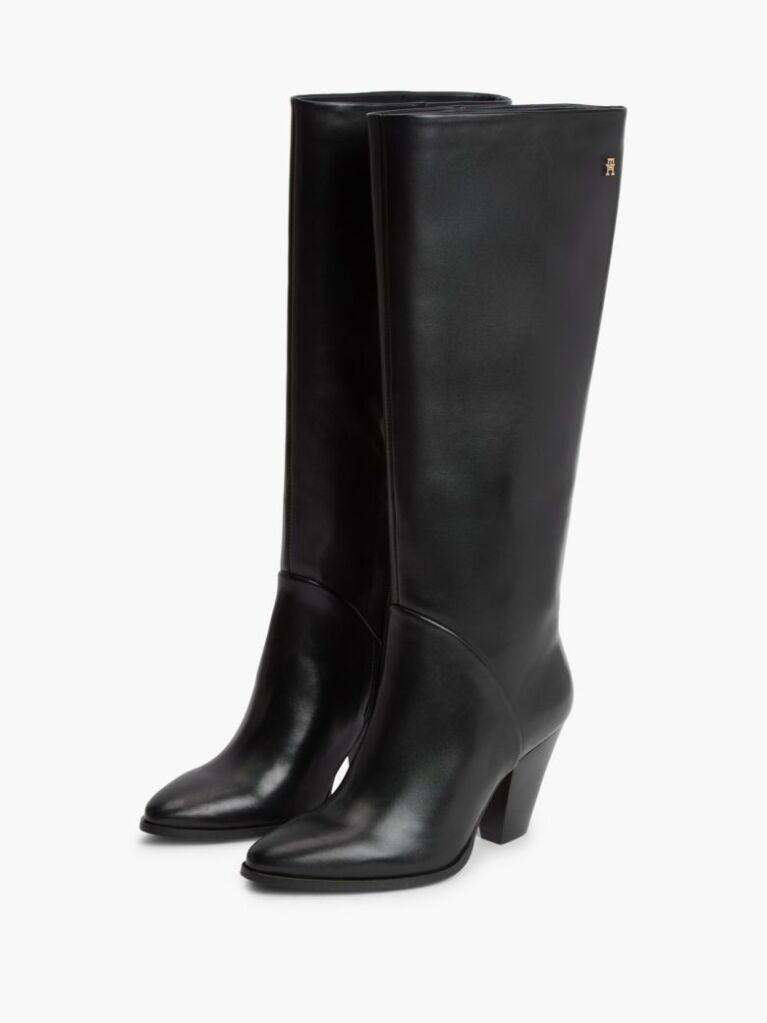 Black Leather Stiletto Heel Knee-High Boots  Women