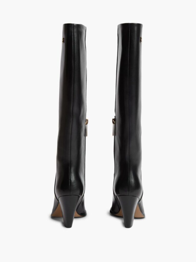 Black Leather Stiletto Heel Knee-High Boots  Women