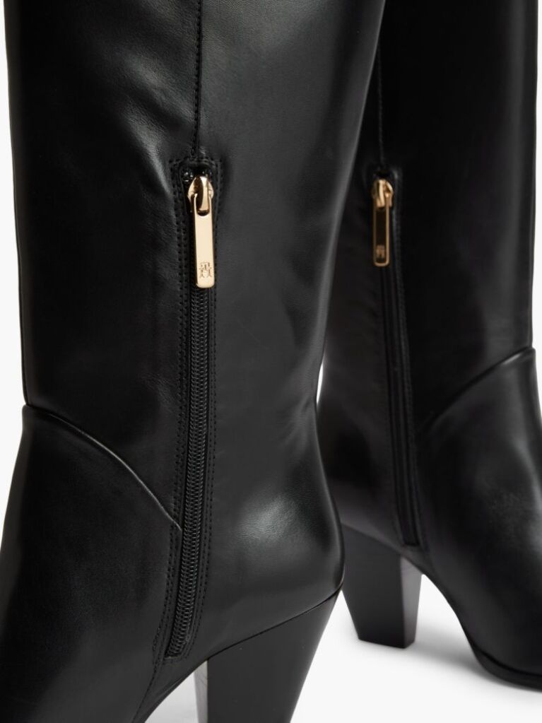 Black Leather Stiletto Heel Knee-High Boots  Women