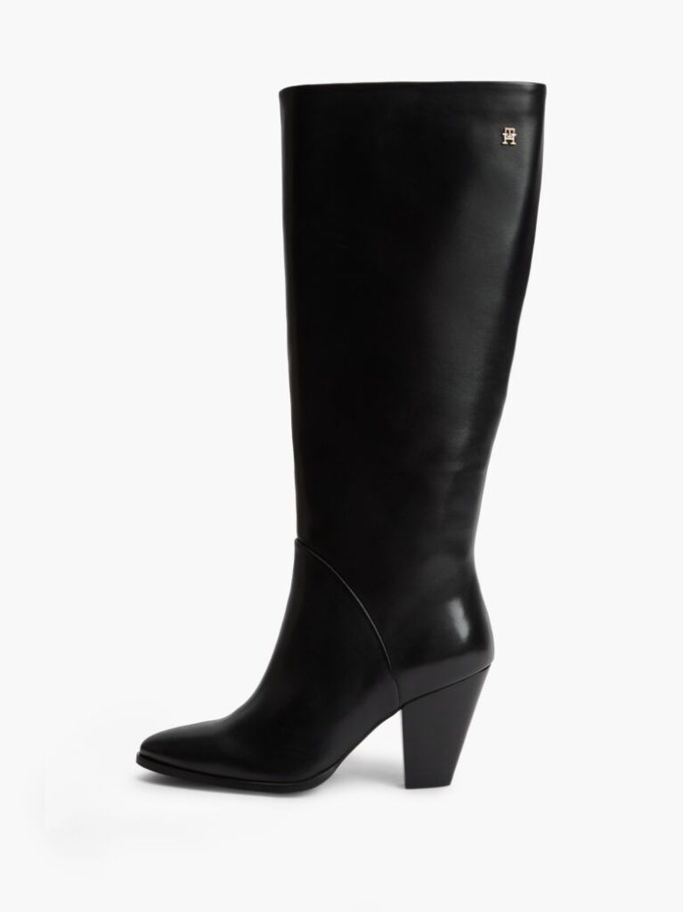 Black Leather Stiletto Heel Knee-High Boots  Women