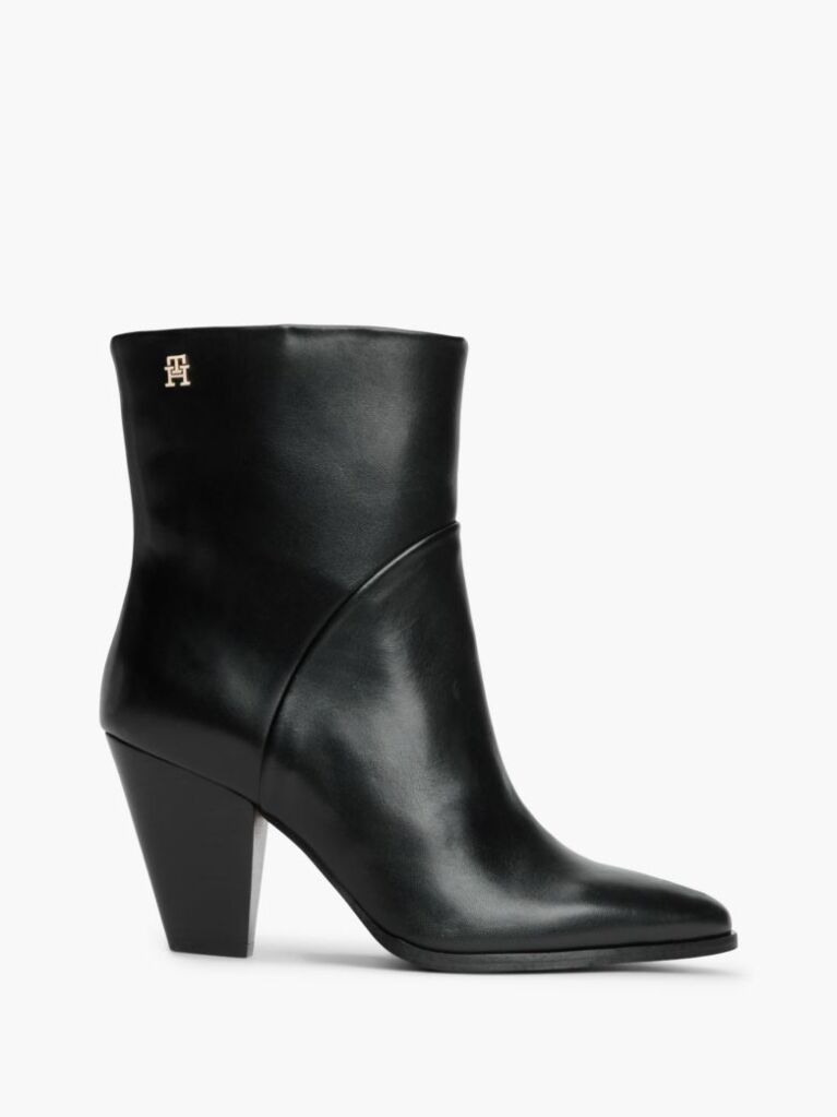 Black Leather Stiletto Heel Ankle Boots  Women