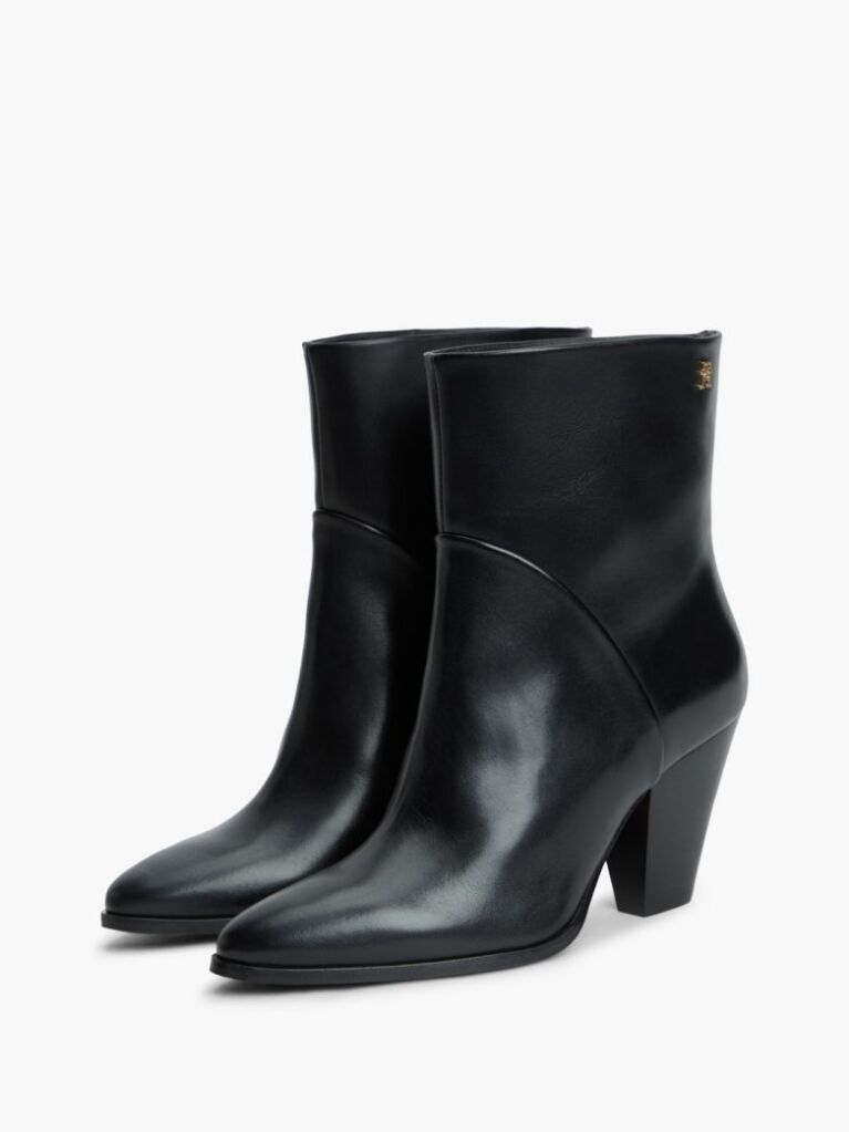 Black Leather Stiletto Heel Ankle Boots  Women